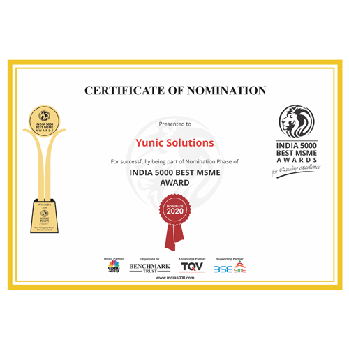 Yunic Solutions nomination Best 5000 MSME in India